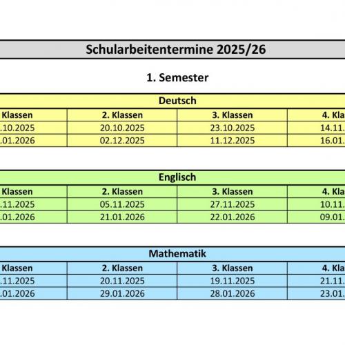 Schularbeitentermine 1. Halbjahr