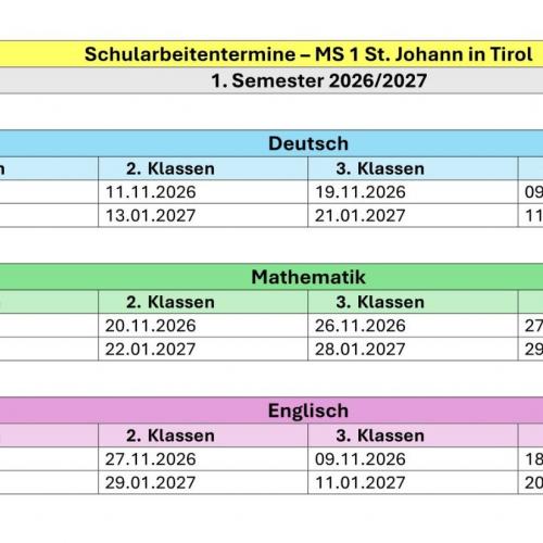 Schularbeitentermine 1. Halbjahr 2026/27