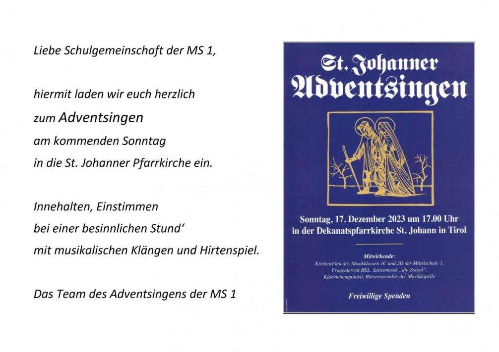 Einladung zum St. Johanner Adventsingen