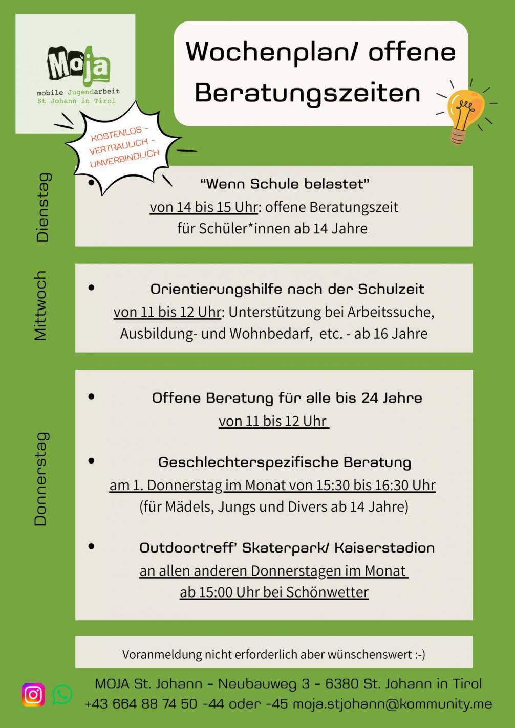 Beratungszeiten 2025 Moja